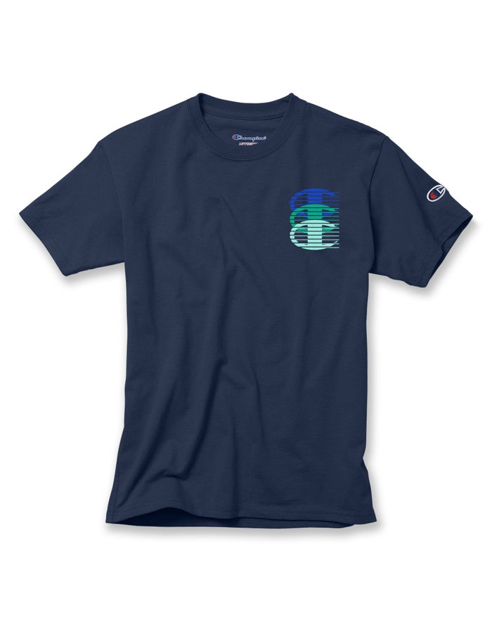 Champion Cotton Vertical Triple Script Logo Erkek Çocuk Tişört Lacivert ( BWDJCV864 )